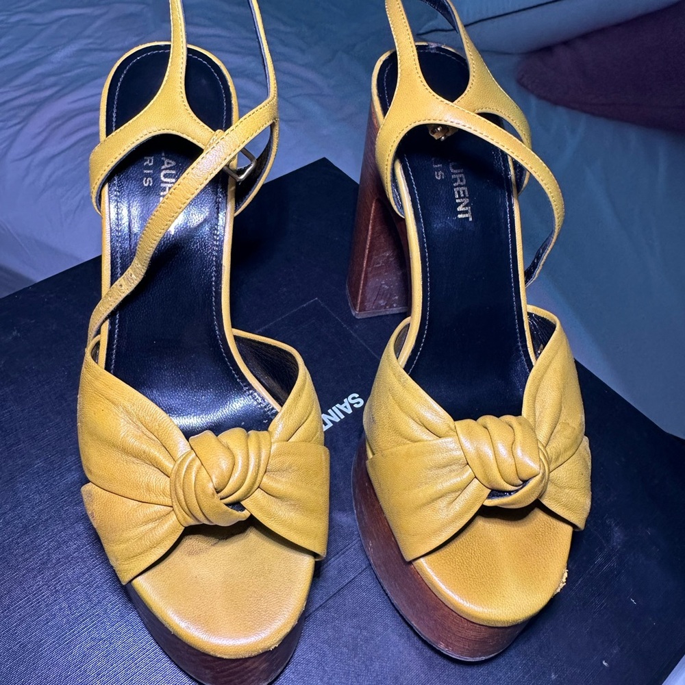 YSL- Saint Lauren Bianca Platform Node Sand Heels